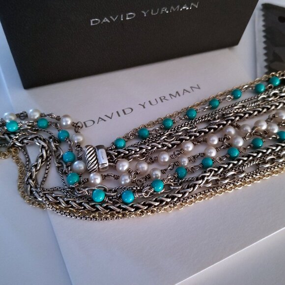 SOLD - DAVID YURMAN *RARE* 18K Gold Turquoise Pearl Necklace - Pristine! $2150 - Picture 12 of 13